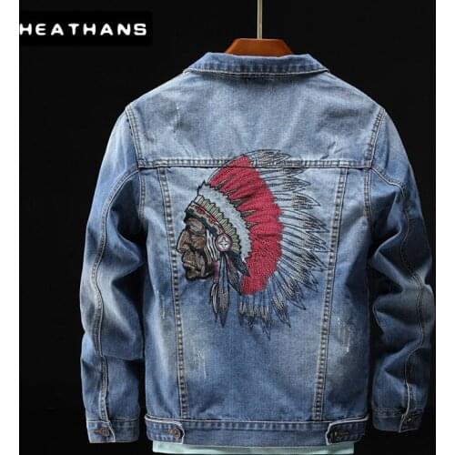 Mens Jean Jackets Spring Autumn Embroidered Denim Jacket Mens Vintage Windbreak Casual Printing Men Slim Jacket Plus Size M-6XL