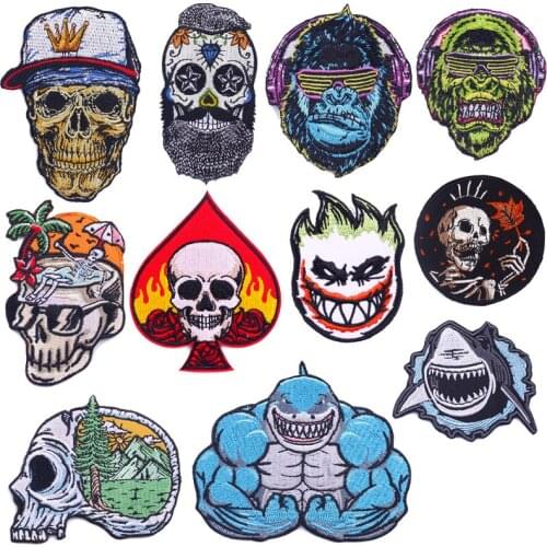 Punk Patches Iron On Patches On Clothes Animal Embroidered Patches For Clothing Stickers DIY Hippie Stripe Skull Badge Applique