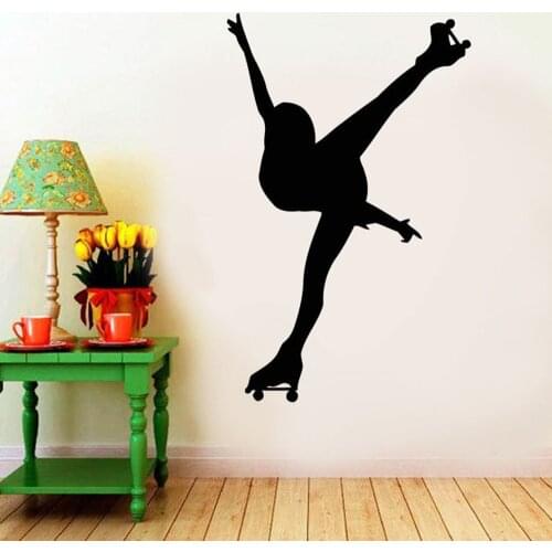 Skating Girl Silhouette Wall Stickers Bedroom Vinyl Art Murals Figure Skate Wall Decals Wallpaper Girl Room Decoration A369