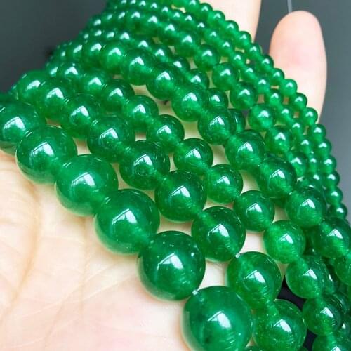 Natural Stone Green Jades Chalcedony Smooth Loose Spacer Beads For Jewelry Making DIY Bracelets Necklace 15Inches 4/6/8/10/12mm