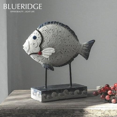 Nordic Retro Sea Fish Vintage Statue Ocean Animal Wine Cabine Home Decoration Crafts Resin Miniatures Artware Desktop Decor Gift
