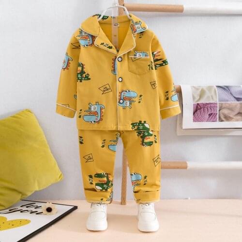 TUONXYE New Summer Boys Long sleeves Pajamas Girls Set Dinosaurs Pyjama Cotton Kids Pijama Children Sleepwear
