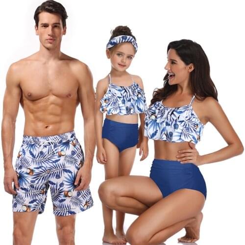 Matching Family Bathing Suit Father Mother Son Daughter Bikini Swimsuits For Dad Mom Boys Girl Children Kid Beach Short Swimwear