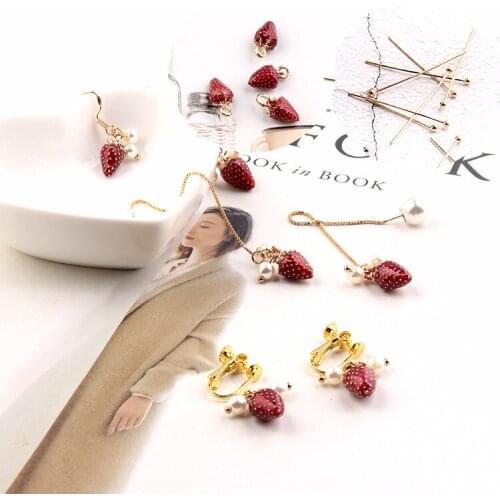 Strawberry Original Pendant Charms Eardrop Diy Material Earring Necklace Handmade Jewelry Accessories Round Long Needle Pins