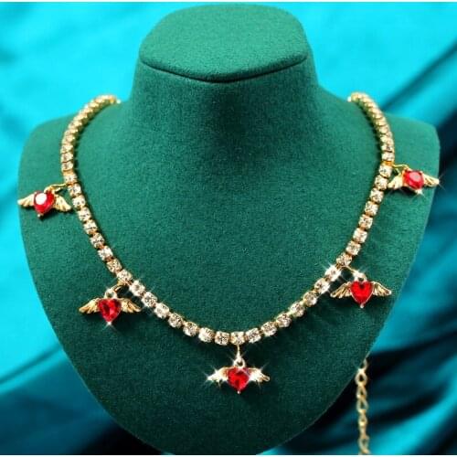 2020 Trendy Shiny Heart Rhinestone Pendant Necklace for Women Gold Color Crystal Choker Necklace New Design Jewelry Party Gift