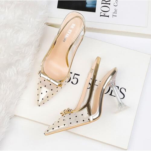 Transparent Sandals Women Air Mesh High Heels Ladies Shoes Summer Slingback Sandals Female Cup Heel 5cm-9cm Pumps Shoes Siez 43