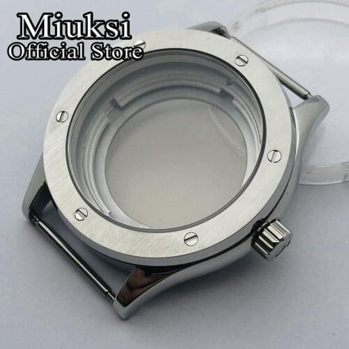Miukis 42mm silver stainless steel watch case sapphire glass case fit NH35 NH36 movement