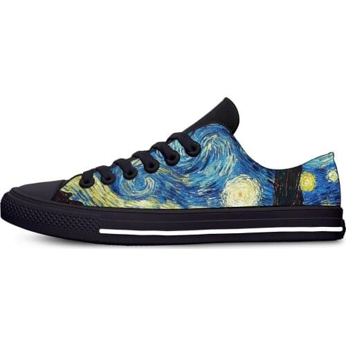 Van Gogh Oil Painting Aesthetic Starry Night Funny Casual Cloth Shoes Low Top Lightweight Breathable 3D Print Men Women Sneakers