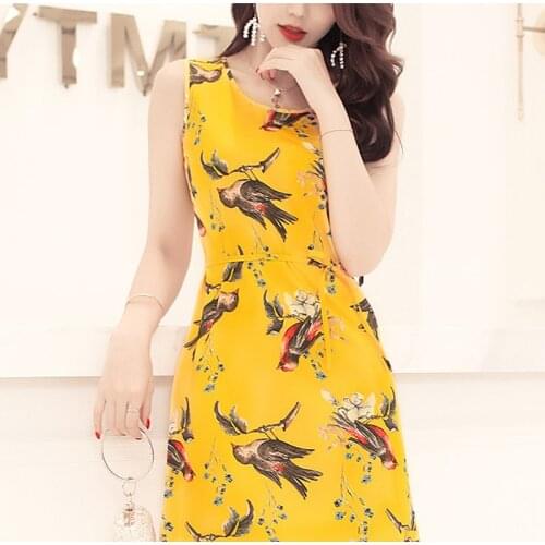 Olevo Women Clothes Street Short Dress Women Summer Lacing-up Print Sleeveless Dresses Summer Home Casual O-Neck Plus Size Dress