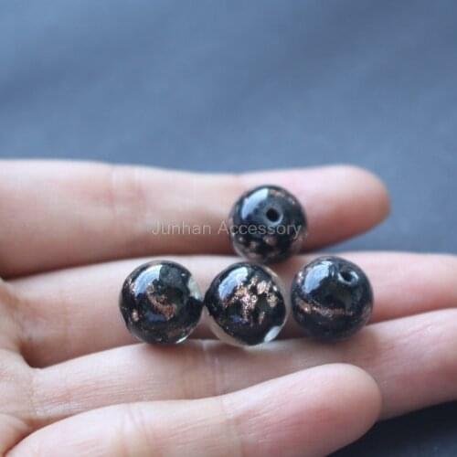 10Pcs/Lot 12mm Handmade Lampwork Beads Black Color With Gold powder for jewelry making