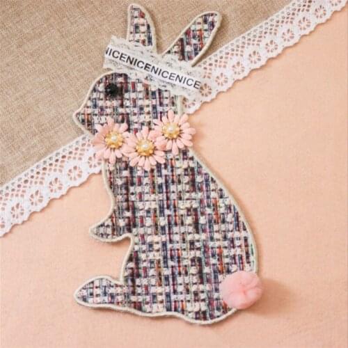 2PCS Large Rabbit Manual 3D Beading Banner Fashion Clothing Accessories Decoration Patch Applique RS1325