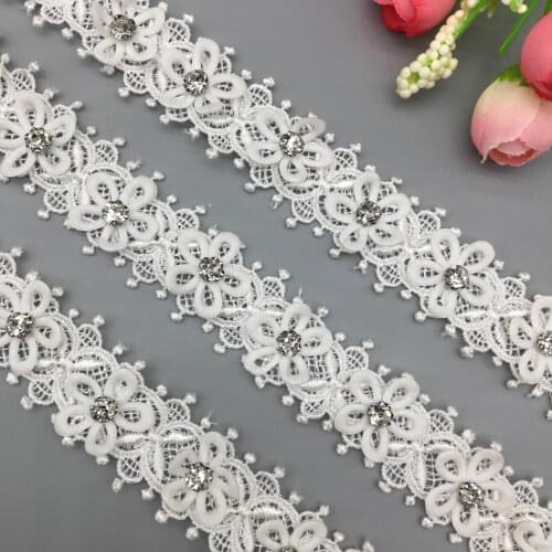 2 yard White Pearl Rhinestones Flower DIY Wedding Lace Trim Knitting Embroidered Handmade Patchwork Ribbon Sewing Supplies Craft
