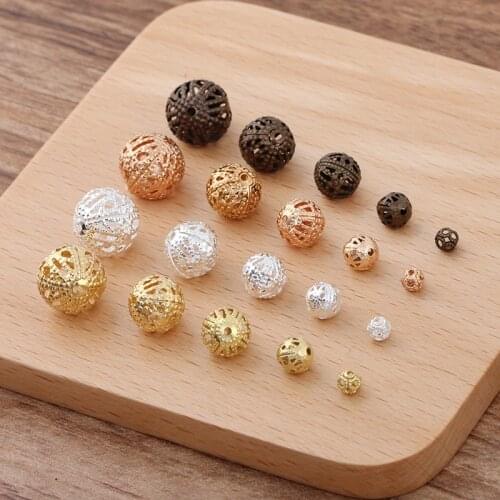 200pcs 4mm 6mm 8mm Metal Brass Spacer Beads Round Beads DIY Hollow Bead Accessories For Jewelry Making