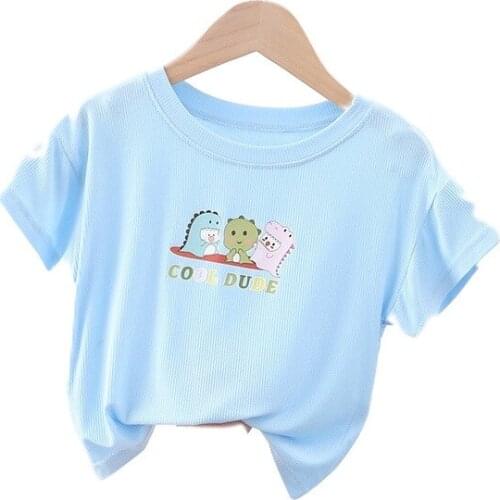 2021 Kids Summer T Shirt Sholrt Sleeve Boys Girls Solid Cartoon Tee Baby Loose Tops Children New Style Korean Clothes