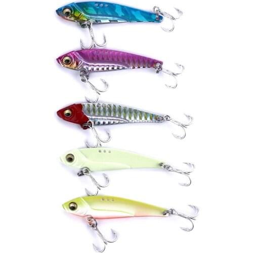 5PCS Metal VIB Lures 6.5cm 11g Vibrations Spoon Lure Wobblers Fishing Bait Bass Artificial Hard Bait 3D Eyes