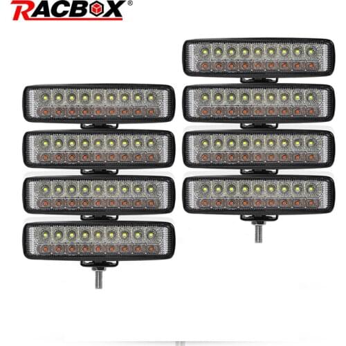 8pcs Double Color 6" 18W Slim LED Light Bar White Amber 12V 24V Flood Work Light for Car Motorcycle ATV UTV UAZ MPV Spotlight