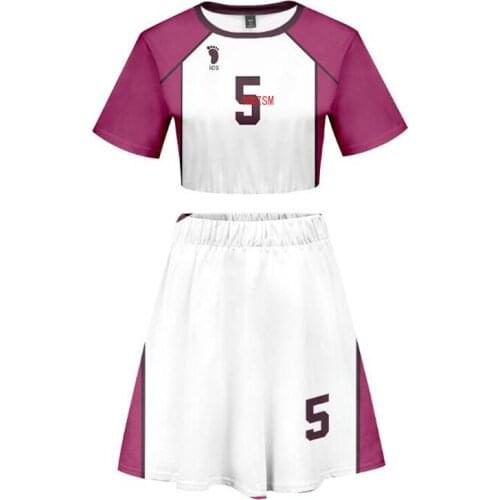 Anime Haikyuu Cosplay Costume Shiratorizawa Academy Ushijima Wakatoshi Tendo Satori Sexy 2 Piece Set Women Skirt and Top Outfits