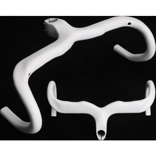 White Carbon Fibre Road Bike Integrated Handlebar Racing Bicycle Bent Bar With Stem