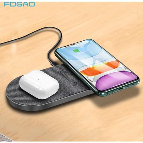 FDGAO 2 in 1 30W Wireless Charger for iPhone 12 Mini 11 XS XR X Airpods Pro Samsung S20 S10 Qi Dual 15W Fast Charging Seat Pad