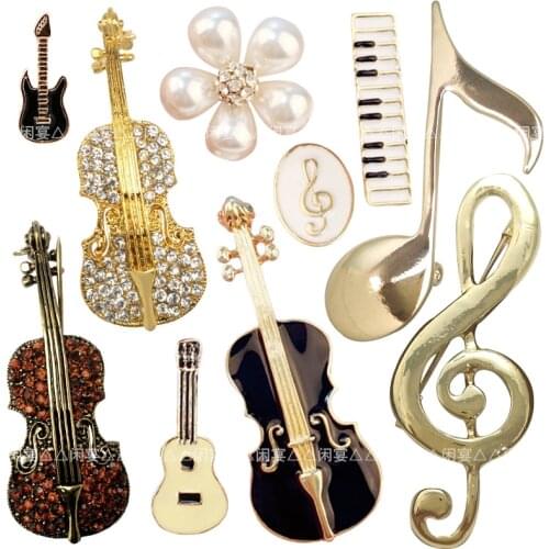 1pc New retro Diy Brooch Vintage Enamel Musical Instruments musical note lute Ukulele guitar Lapel Pins Badge for women New Year