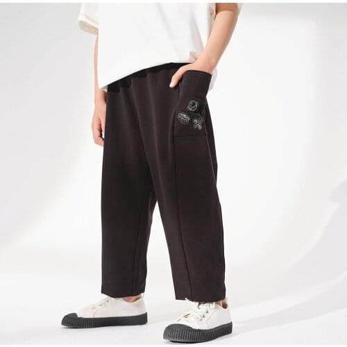 Hollead Black Pink Harem Pants Pocket Decoration Children Casual Straight Sports Pants Elastic Waist For 3-14 Years Boy Girls