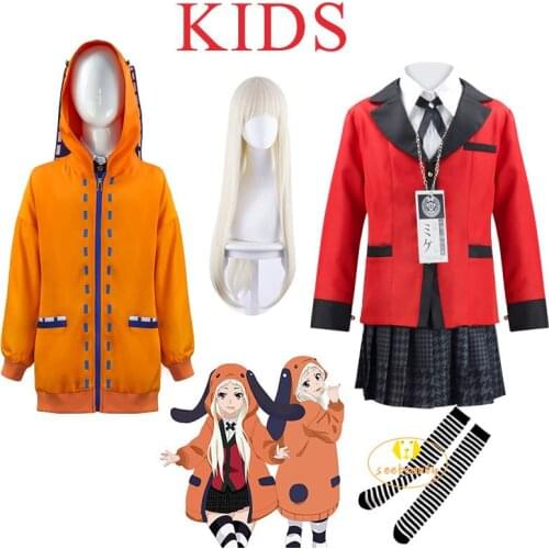 Kids Runa Yomotsuki Cosplay Costume Anime Compulsive Gambler Wig Children JK School Hoodie Uniform Girls Dress Party