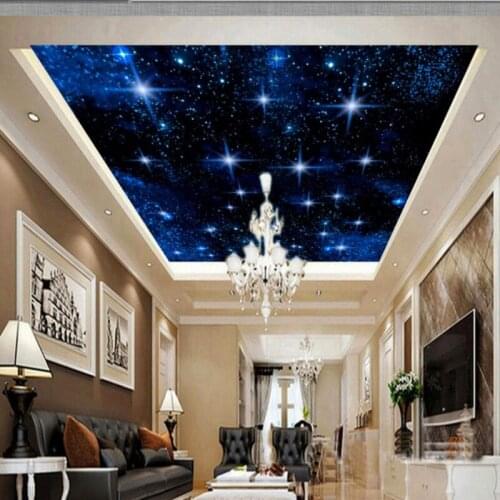 Photo wallpaper starry night with babysbreath blue sky for decoration Zenith ceiling design wallpaper mural