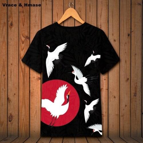 Chinese style creative crane pattern printing fashion short-sleeved t shirt Summer 2018 New quality soft comfortable t shirt men