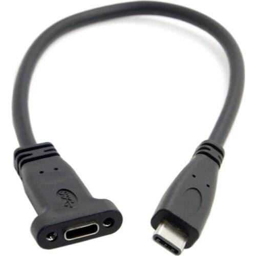 0.2M USB-C USB 3.1 Type C Male to Female Extension Data Cable with Panel Mount Screw Hole