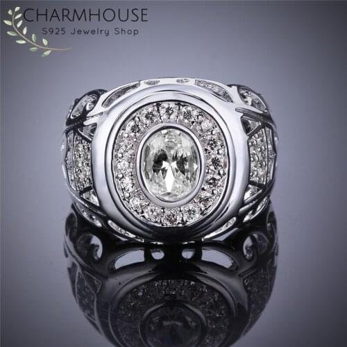 925 Silver Oval Wide Ring with Zircon Sterling Silver Rhinestone Ring Fashion Jewelry Nickel Free Bijoux Wholesale