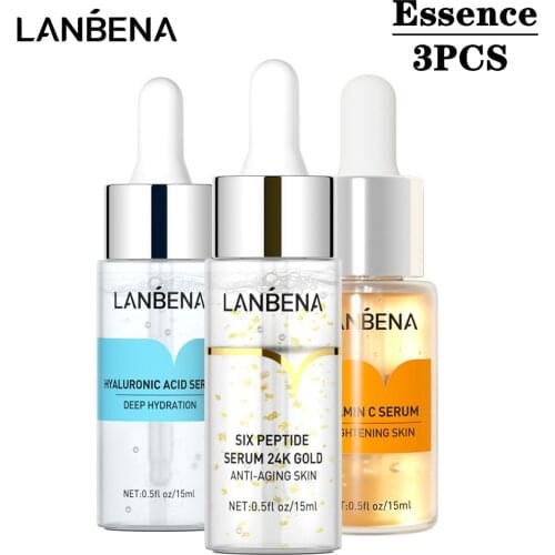 3PCS LANBENA Vitamin C+Six Peptides+Hyaluronic Acid Serum Whitening Anti-Aging Moisturizing Skin Care Essence Bioaqua For Face
