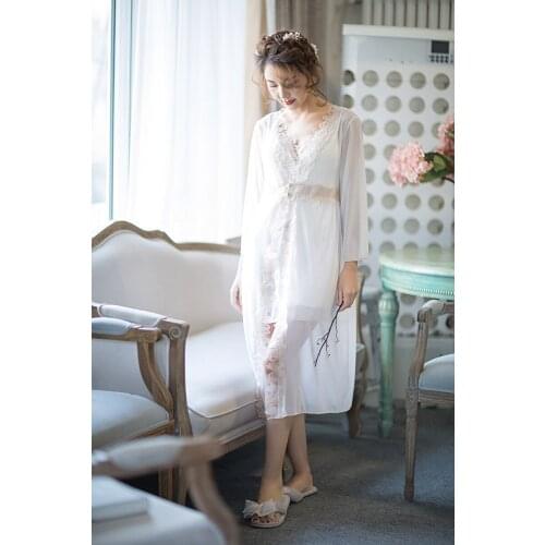 Lace White Robes Set Nightgowns Sleepshirts Bridesmaid Robes Set Bathrobe Sets Sexy Nightdress Wedding Robe Sets