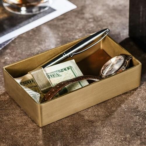 Creativity Brass Storage Trays European Bedroom Cosmetic Container Genuine Leather Bottom Pad Jewelry Organizer Home Decoration