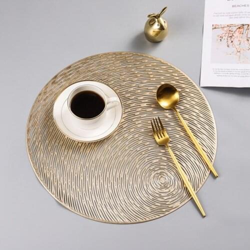 Gold Color Round Placemat For Dining Table Heat-Insulation Non-Slip PVC Hollow Coaster New Year Table Decoration Accessorie
