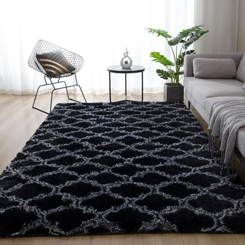 Soft Indoor Large Modern Area Rugs Shaggy Patterned Fluffy Carpets Suitable for Living Room Home Decor Rugs Black Trellis
