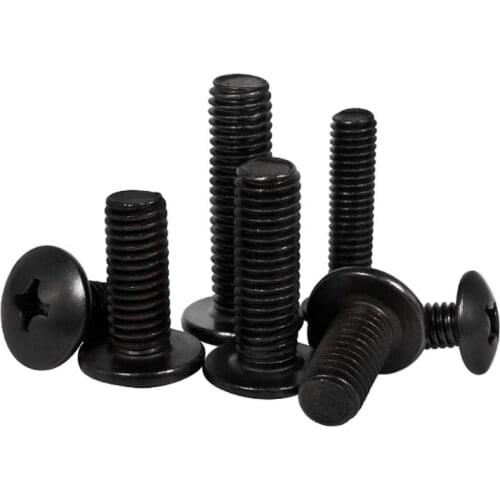 5/50pcs M3 M4 M5 M6 Black 304 Stainless Steel Cross Recessed Phillips Truss Head Large Flat Round Head Screw Bolt JISB1111T