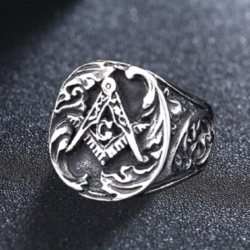 Stainless Steel Masonic-Signet Hand Engraved Master Mason Symbol G-Templar Freemasonry Ring