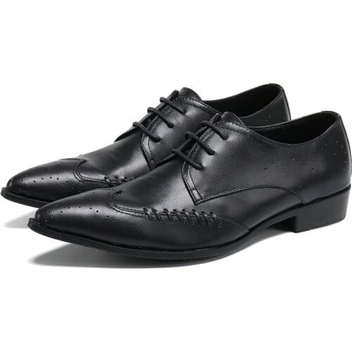 Fashion Design Mens Pointed Toe Business Party Leather Shoes Plus Size Breathable Lace Up Oxfords Shoes Men Formal Flats Shoes