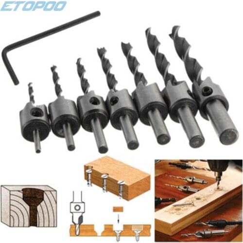 7+1 Three-pointed Countersink Drill Bit Set Mortising Chisel Hexagonal Handle Wrench Woodworking tools