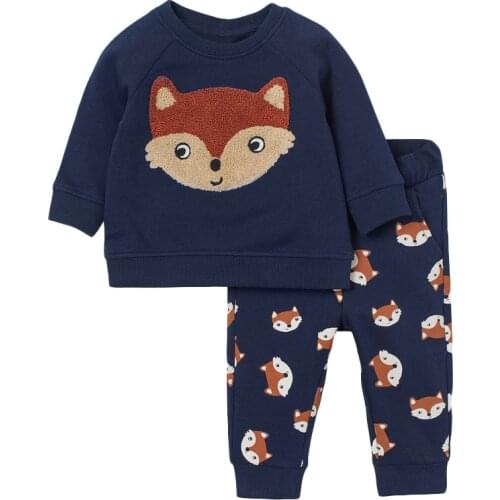 Baby Girl Clothes 2021 New Autumn Casual Cotton Brand Toddler Fox Applique Sweater + Animal Print Pants Children Set 20782
