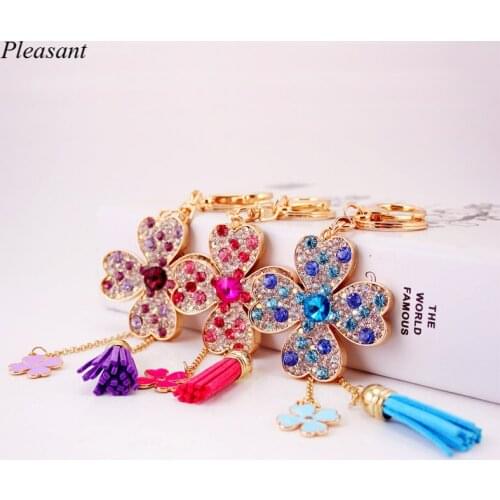 Dazzling Four-leaf Clover Crystal Gem Keychain Chain Stand Tassel Bag Buckle Pendant Car Keychain