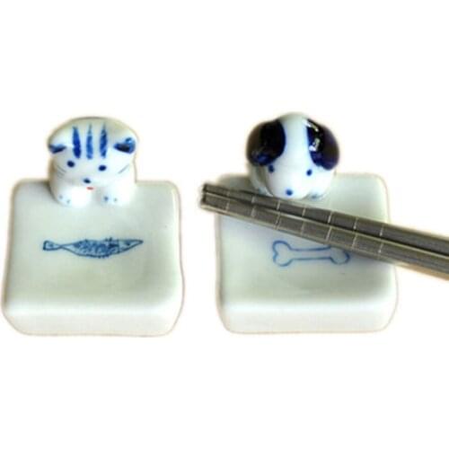 Animal Dog Cat Chopsticks Holder Japanese Ceramic Chopsticks Care Ceramic Lucky Cat Home Hotel Ceramics Cute Chopstick Rest