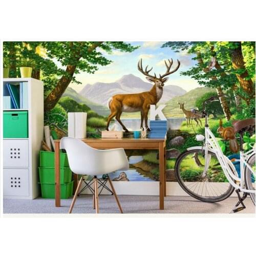 Custom 3d photo wallpaper 3d wall murals wallpaper Animal world children room setting wall is light green trees mural home decor
