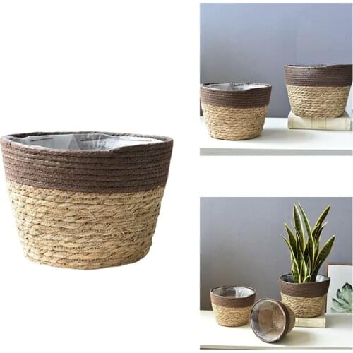 Handmade Straw Basket Laundry Picnic Toy Storage Woven Flower Pot Plant Container Home Decoration Garden Supplies