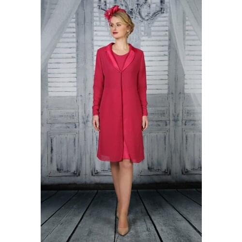 2020 Chiffon Mother of the Bride Dresses with Jacket Lace Appliques Long Sleeves Evening Gowns Knee Length Plus Size Prom Dress