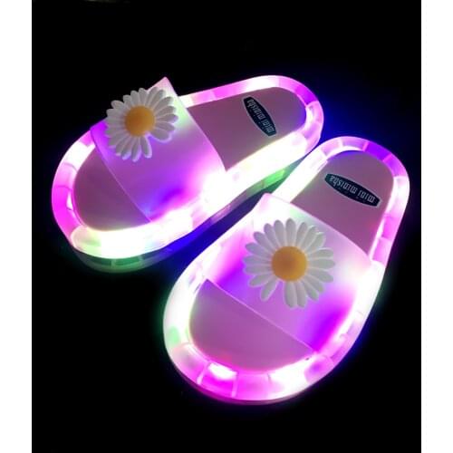 Led Slippers for Kids Big Smile Print Fashion Flower Light Up Bathroom Sandals for Girls and Boy Flip Flops Toddler Slippers New