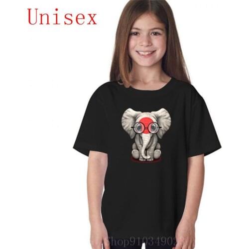 Baby Elephant with Glasses and Japanese Flag T-Shirt girls tops childrens clothes g tops for girls kids clothes girls 8 to 12