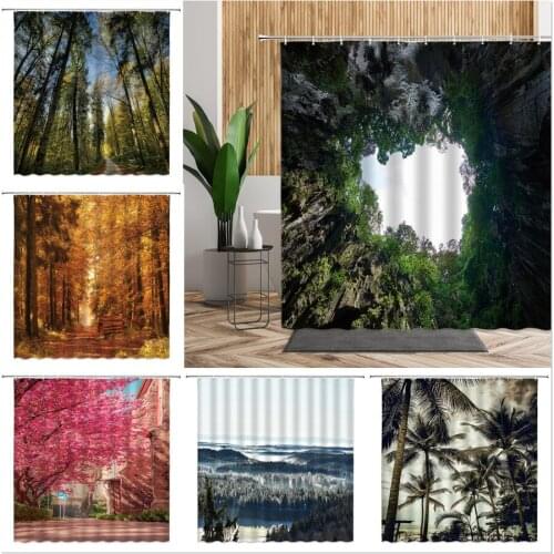 Modern Forest Scenery Shower Curtain 3D Print Green Plant Tree Landscape Multi-Size Bath Curtains Home Bathroom Decor Waterproof