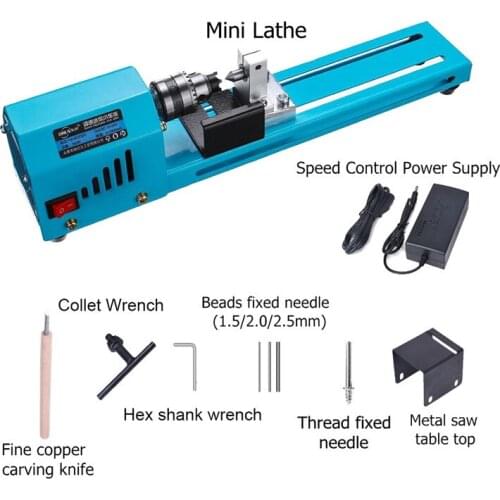 7 Level Adjustable Speed 150W Max 7000RPM Rate Mini Lathe Beads Machine Polisher Table Saw Mini DIY Wood Lathe Kit Accessory