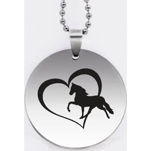 Ufine jewelry heart and horse pendant army card round disc stainless steel customed necklace N4553